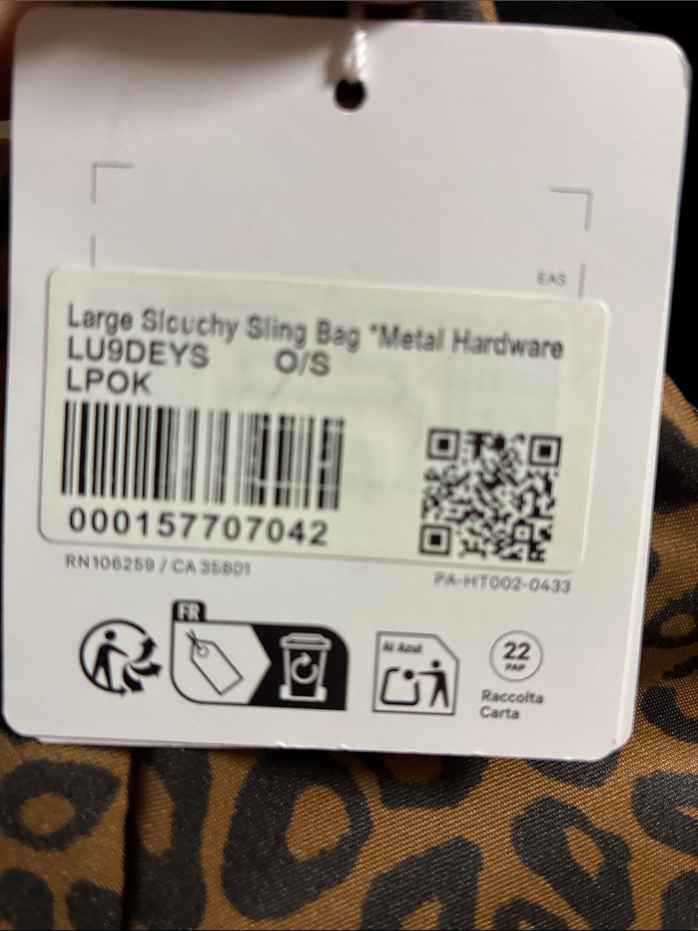 NWT $108 Lululemon Large Slouchy Sling Bag 13L Metal Hardware Leopard - Picture 4 of 5